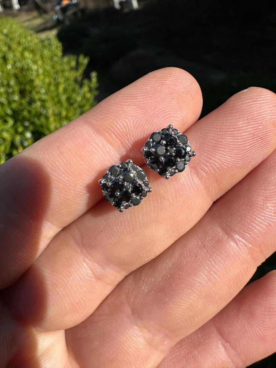 Black MOISSANITE Iced Out Culture Earrings - 925 Silver - 9mm