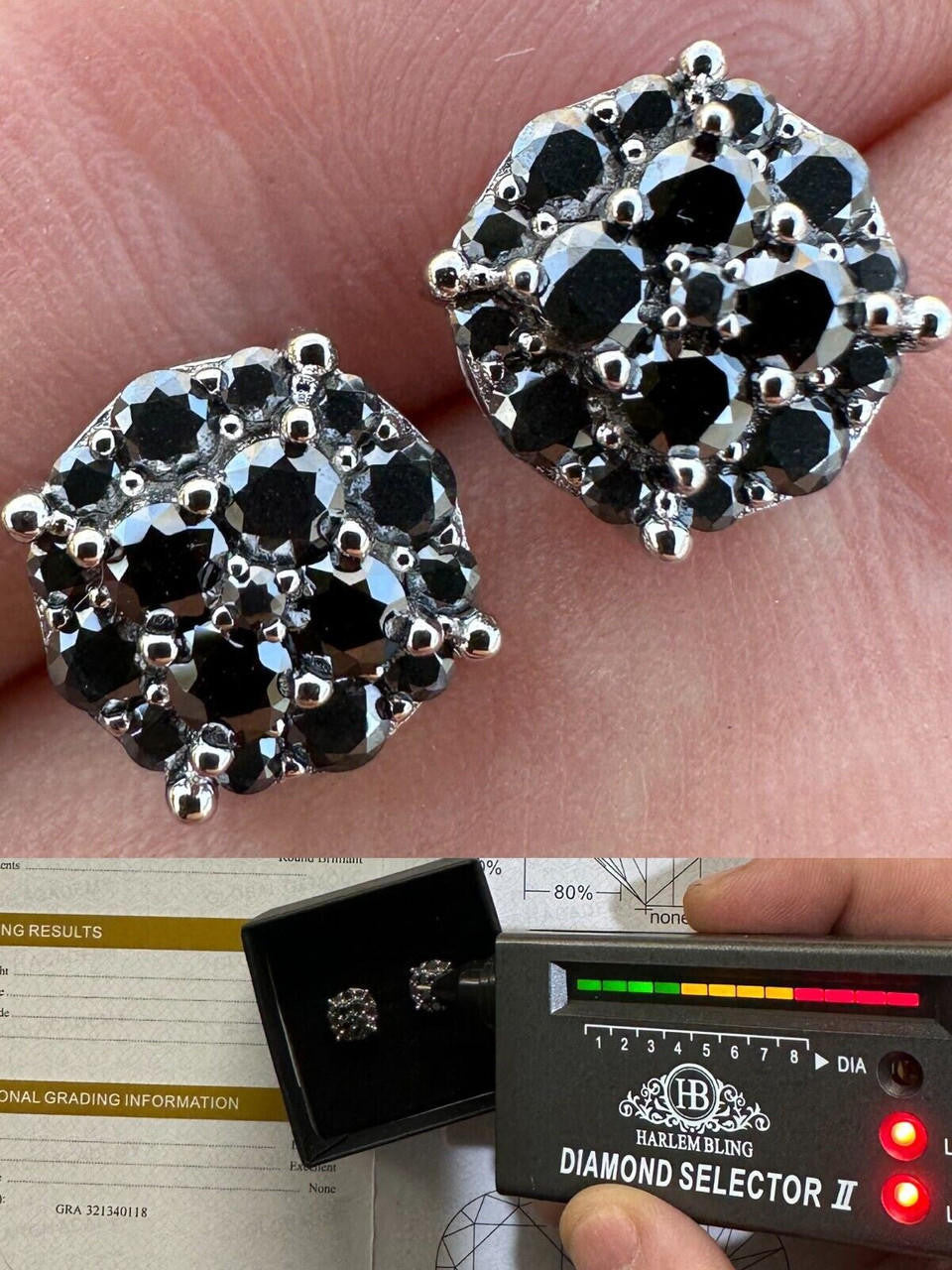 Black MOISSANITE Iced Out Culture Earrings - 925 Silver - 9mm