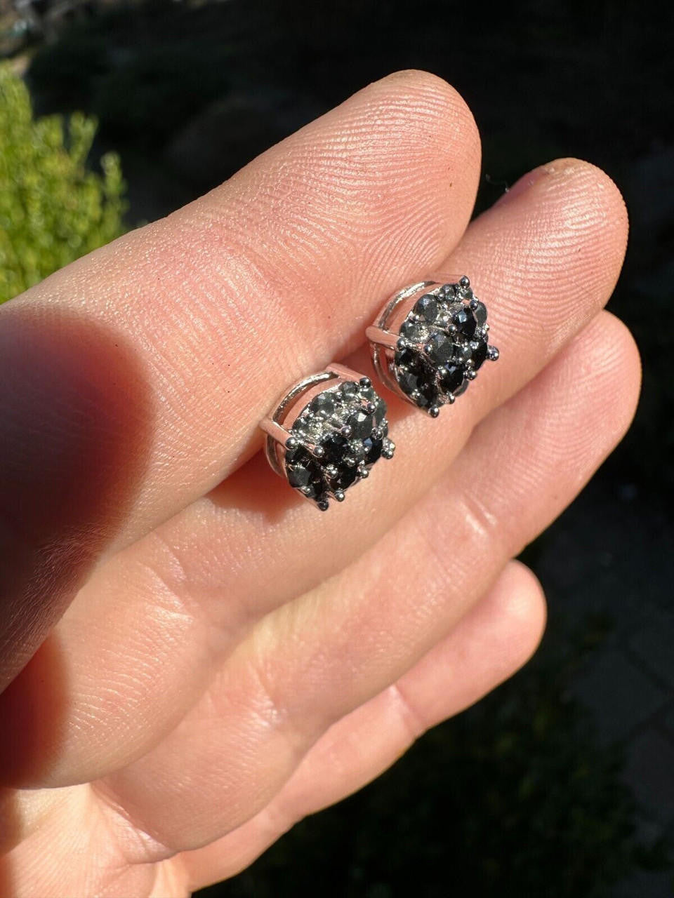 Black MOISSANITE Iced Out Culture Earrings - 925 Silver - 9mm