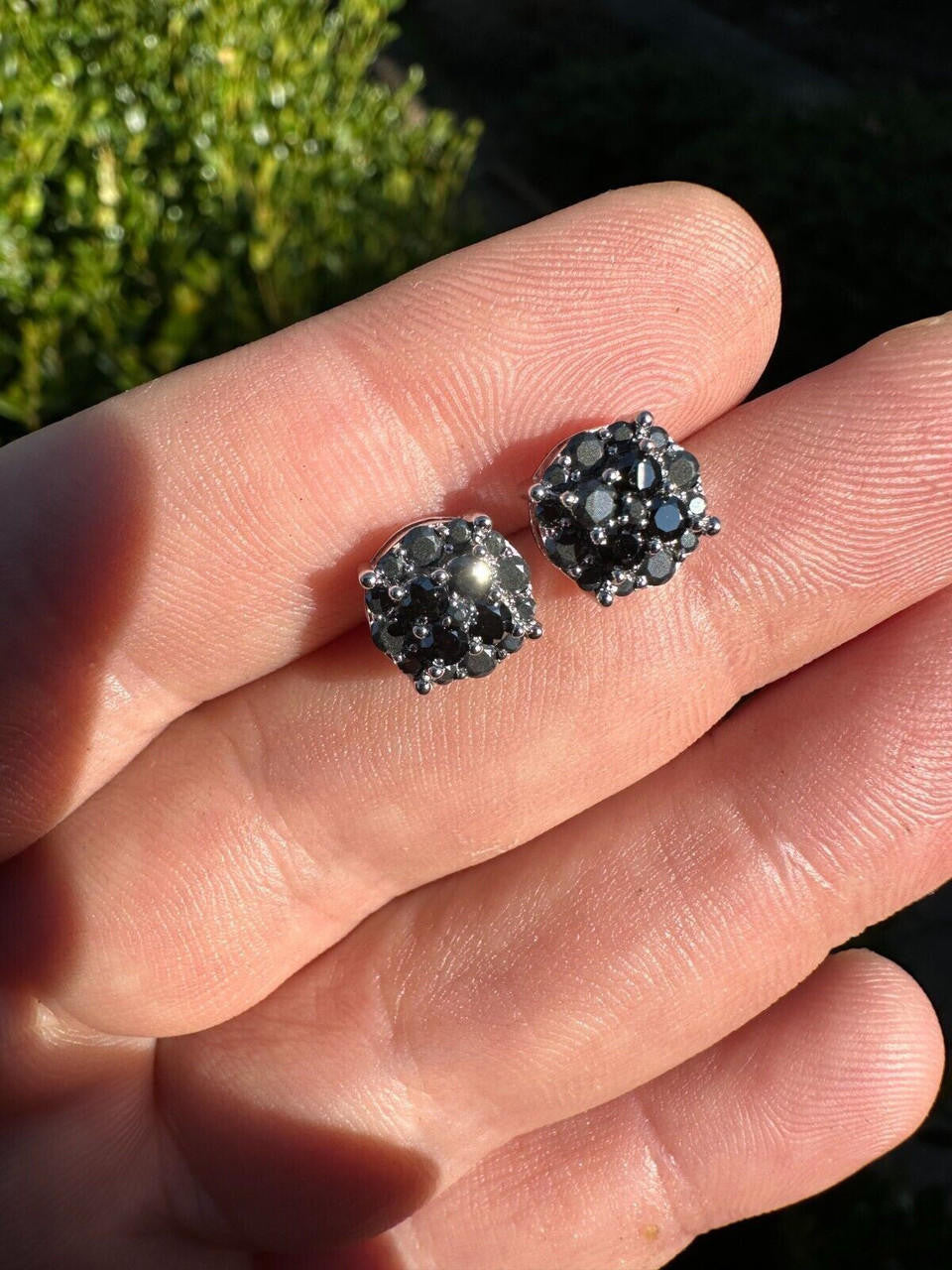 Black MOISSANITE Iced Out Culture Earrings - 925 Silver - 9mm