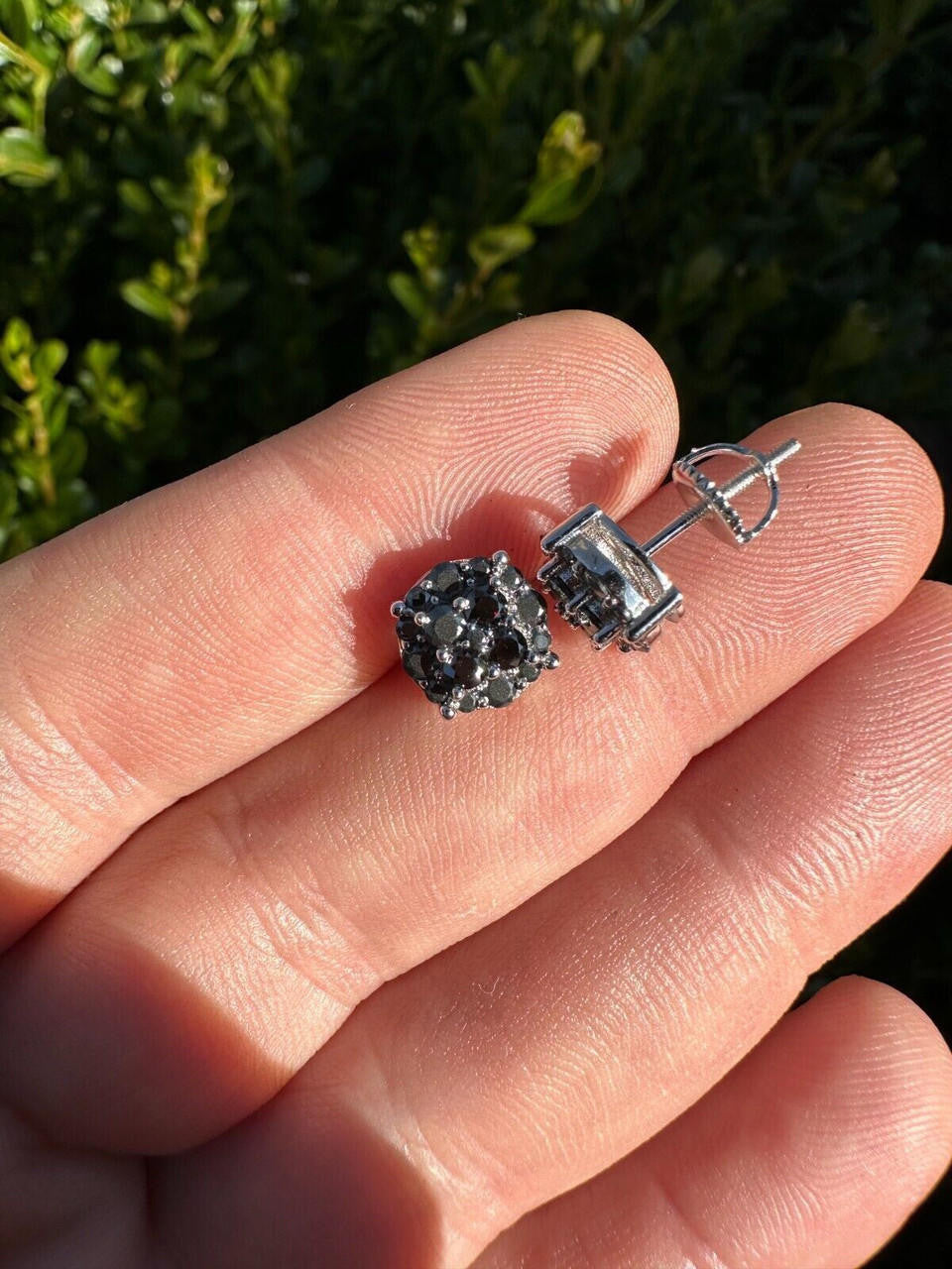 Black MOISSANITE Iced Out Culture Earrings - 925 Silver - 9mm