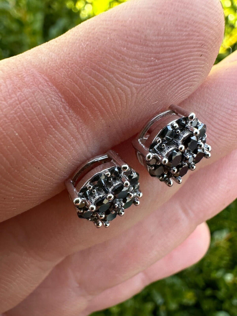 Black MOISSANITE Iced Out Culture Earrings - 925 Silver - 9mm