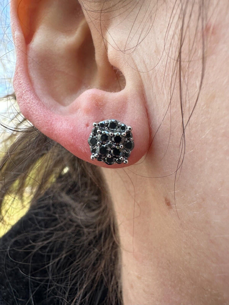 Black MOISSANITE Iced Out Culture Earrings - 925 Silver - 9mm