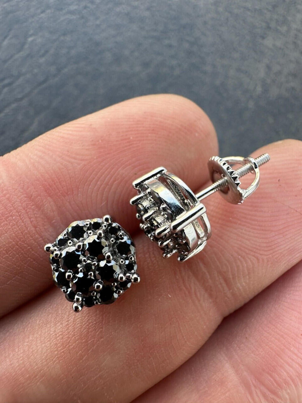 Black MOISSANITE Iced Out Culture Earrings - 925 Silver - 9mm