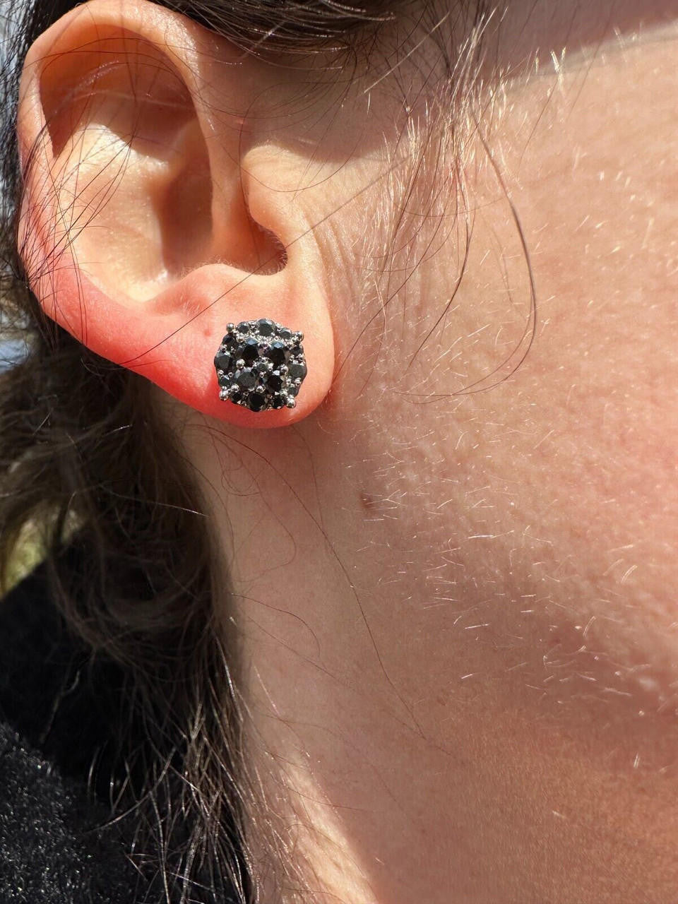 Black MOISSANITE Iced Out Culture Earrings - 925 Silver - 9mm