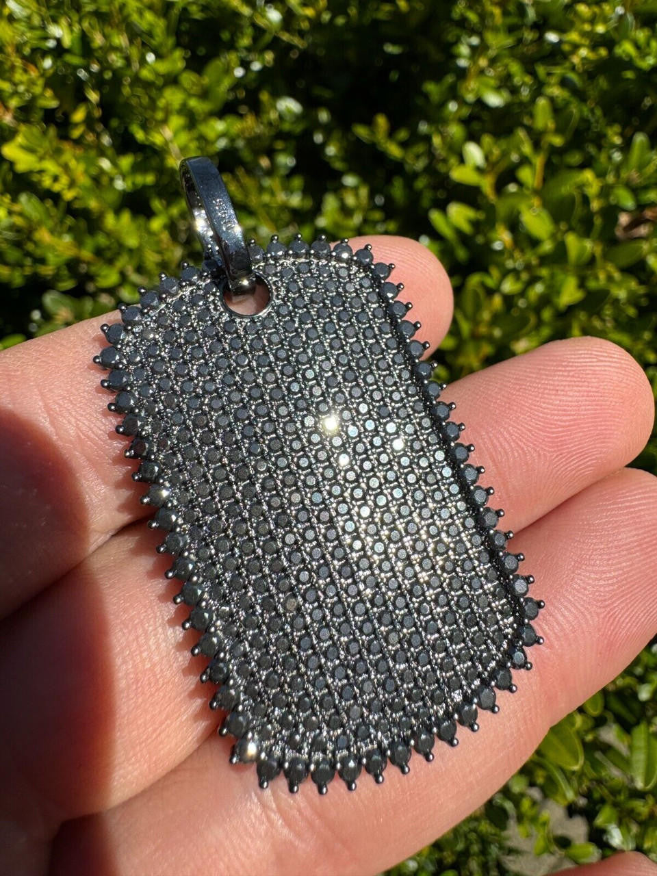 Black MOISSANITE Dog Tag Iced Hip Hop Pendant - Black Rhodium Over 925 Silver - 3 Sizes 1"-2"