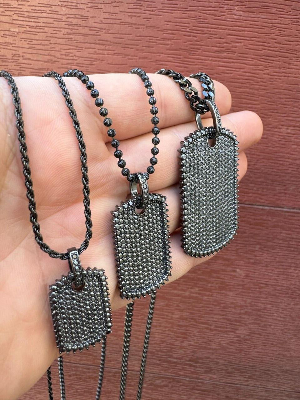 Black MOISSANITE Dog Tag Iced Hip Hop Pendant - Black Rhodium Over 925 Silver - 3 Sizes 1"-2"