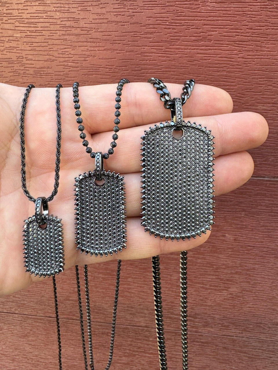 Black MOISSANITE Dog Tag Iced Hip Hop Pendant - Black Rhodium Over 925 Silver - 3 Sizes 1"-2"
