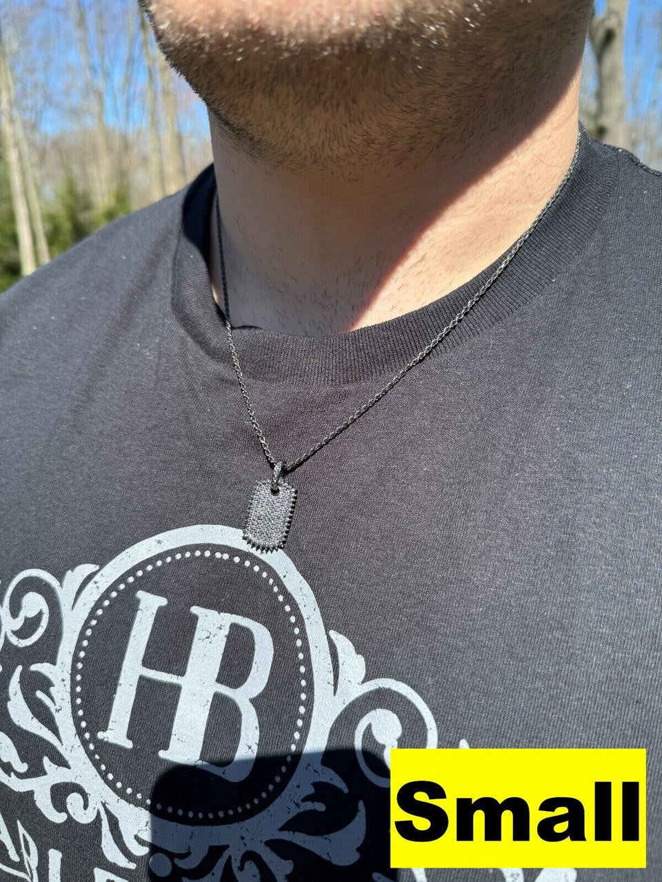 Black MOISSANITE Dog Tag Iced Hip Hop Pendant - Black Rhodium Over 925 Silver - 3 Sizes 1"-2"