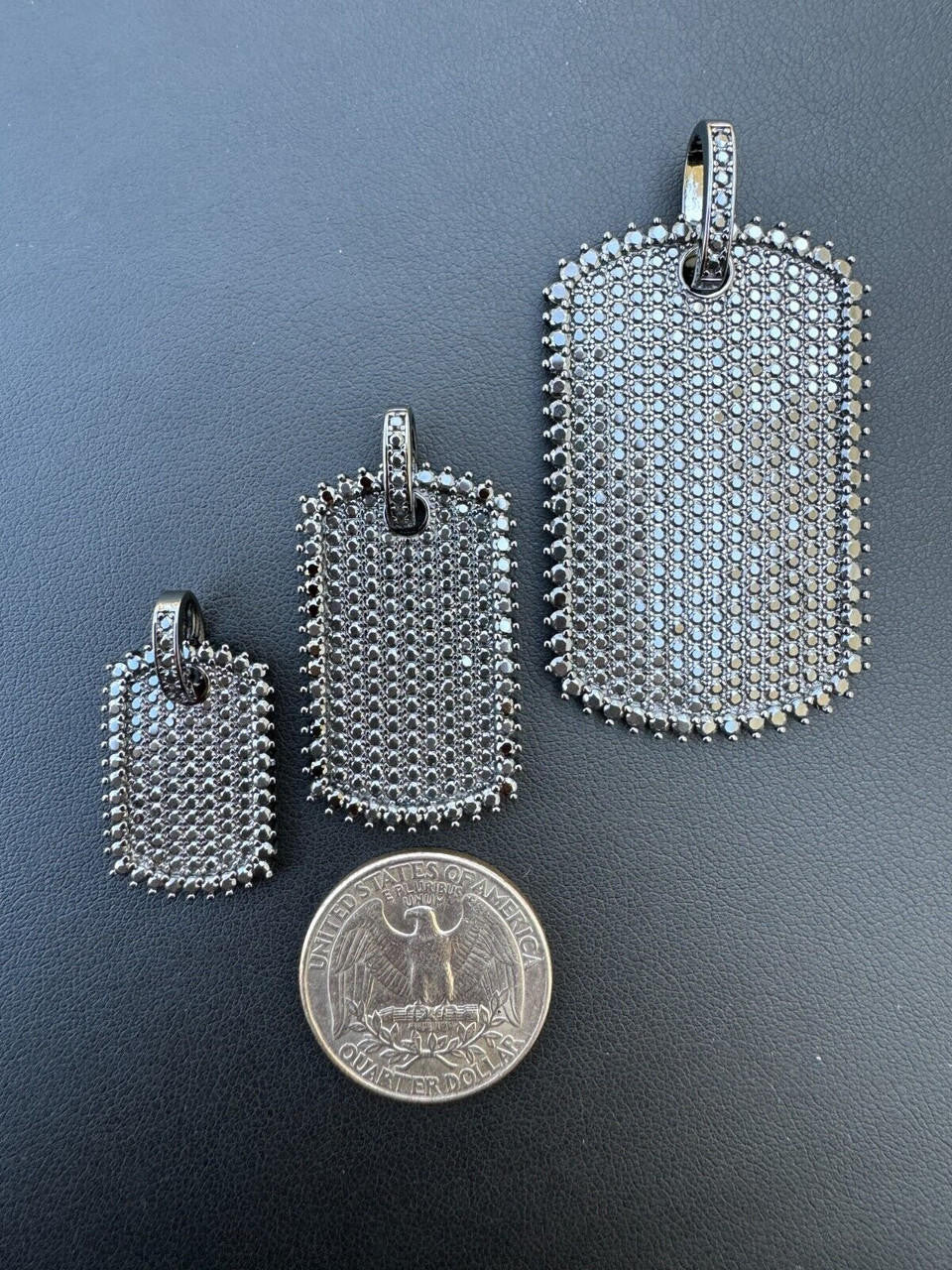 Black MOISSANITE Dog Tag Iced Hip Hop Pendant - Black Rhodium Over 925 Silver - 3 Sizes 1"-2"