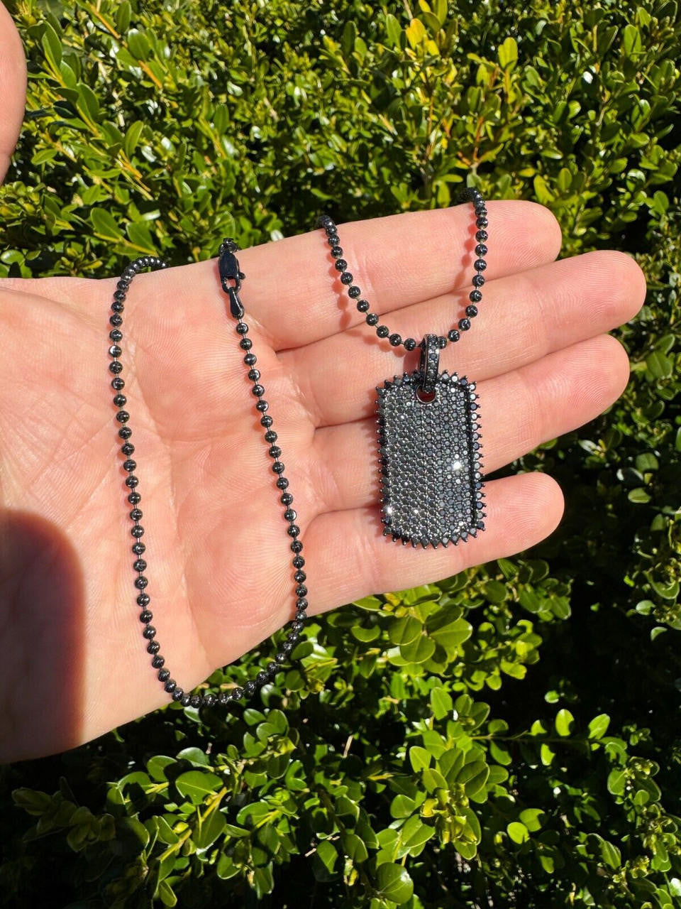 Black MOISSANITE Dog Tag Iced Hip Hop Pendant - Black Rhodium Over 925 Silver - 3 Sizes 1"-2"