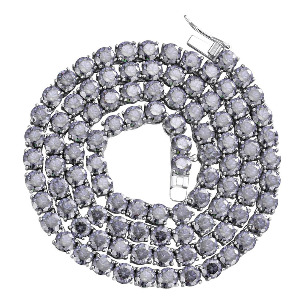 Blue Gray MOISSANITE Tennis Chain Necklace Iced Out - 925 Silver - 5mm - 16"-28"