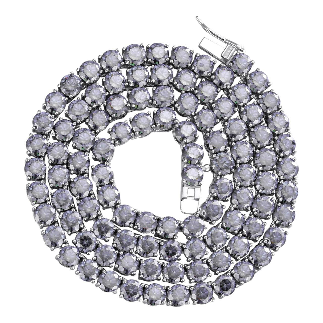 Blue Gray MOISSANITE Tennis Chain Necklace Iced Out - 925 Silver - 5mm - 16"-28"