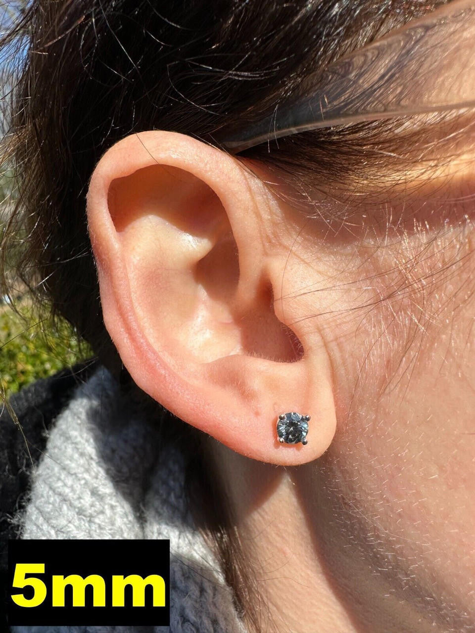 Gray MOISSANITE Solitaire Stud Earrings - 925 Silver - 3mm-8mm - 0.2-4ct