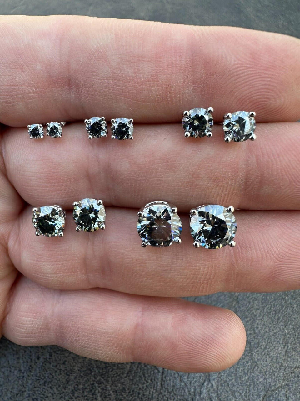 Gray MOISSANITE Solitaire Stud Earrings - 925 Silver - 3mm-8mm - 0.2-4ct
