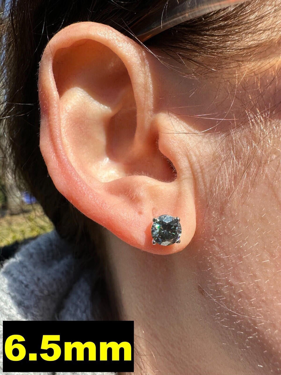 Gray MOISSANITE Solitaire Stud Earrings - 925 Silver - 3mm-8mm - 0.2-4ct