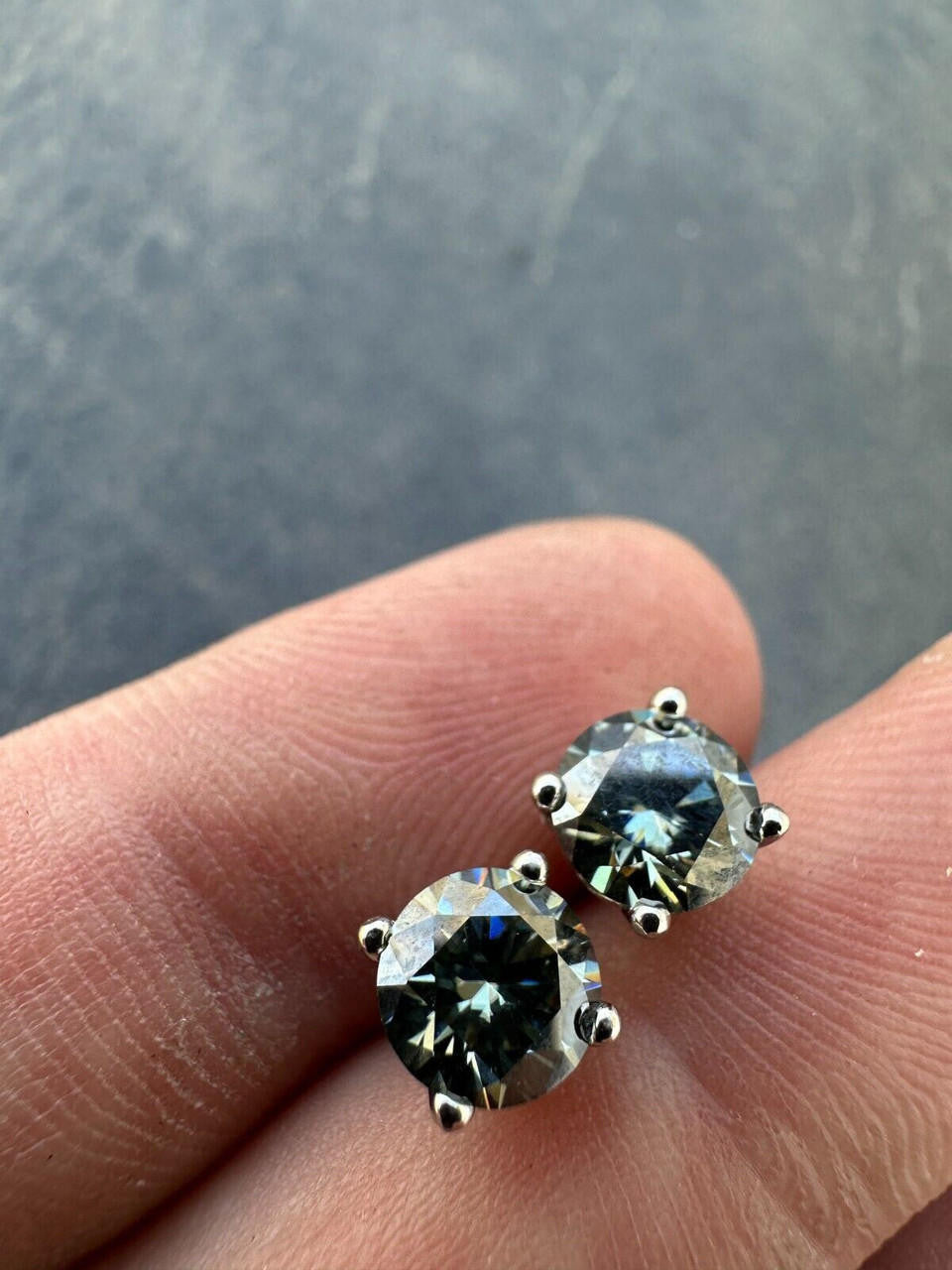Gray MOISSANITE Solitaire Stud Earrings - 925 Silver - 3mm-8mm - 0.2-4ct