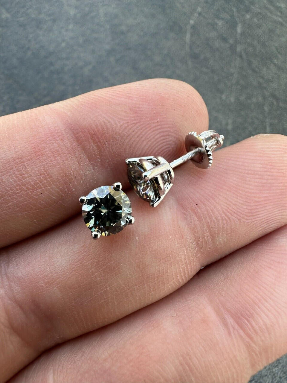 Gray MOISSANITE Solitaire Stud Earrings - 925 Silver - 3mm-8mm - 0.2-4ct