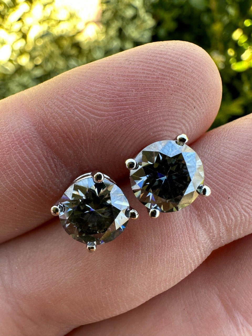 Gray MOISSANITE Solitaire Stud Earrings - 925 Silver - 3mm-8mm - 0.2-4ct