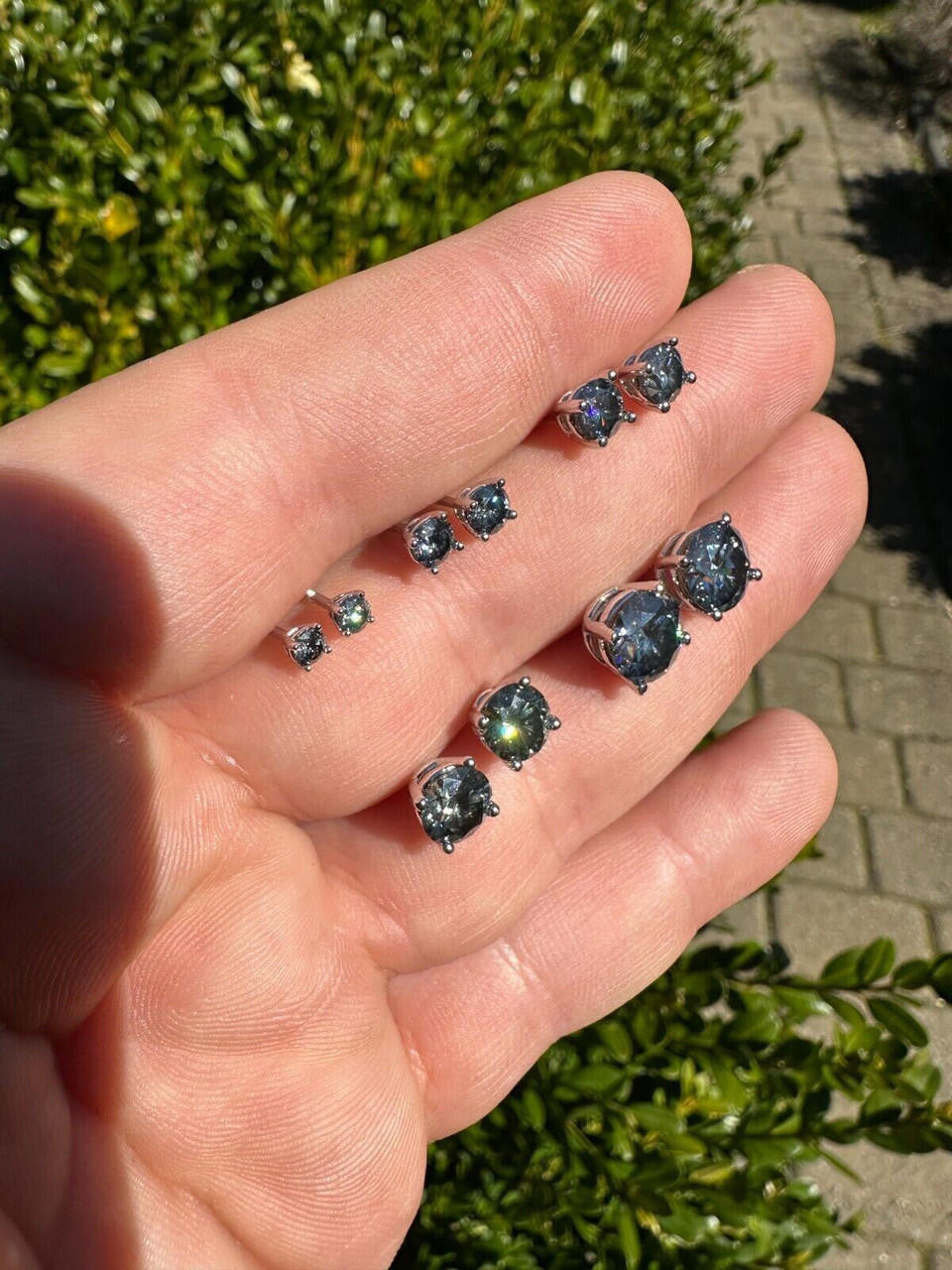 Gray MOISSANITE Solitaire Stud Earrings - 925 Silver - 3mm-8mm - 0.2-4ct