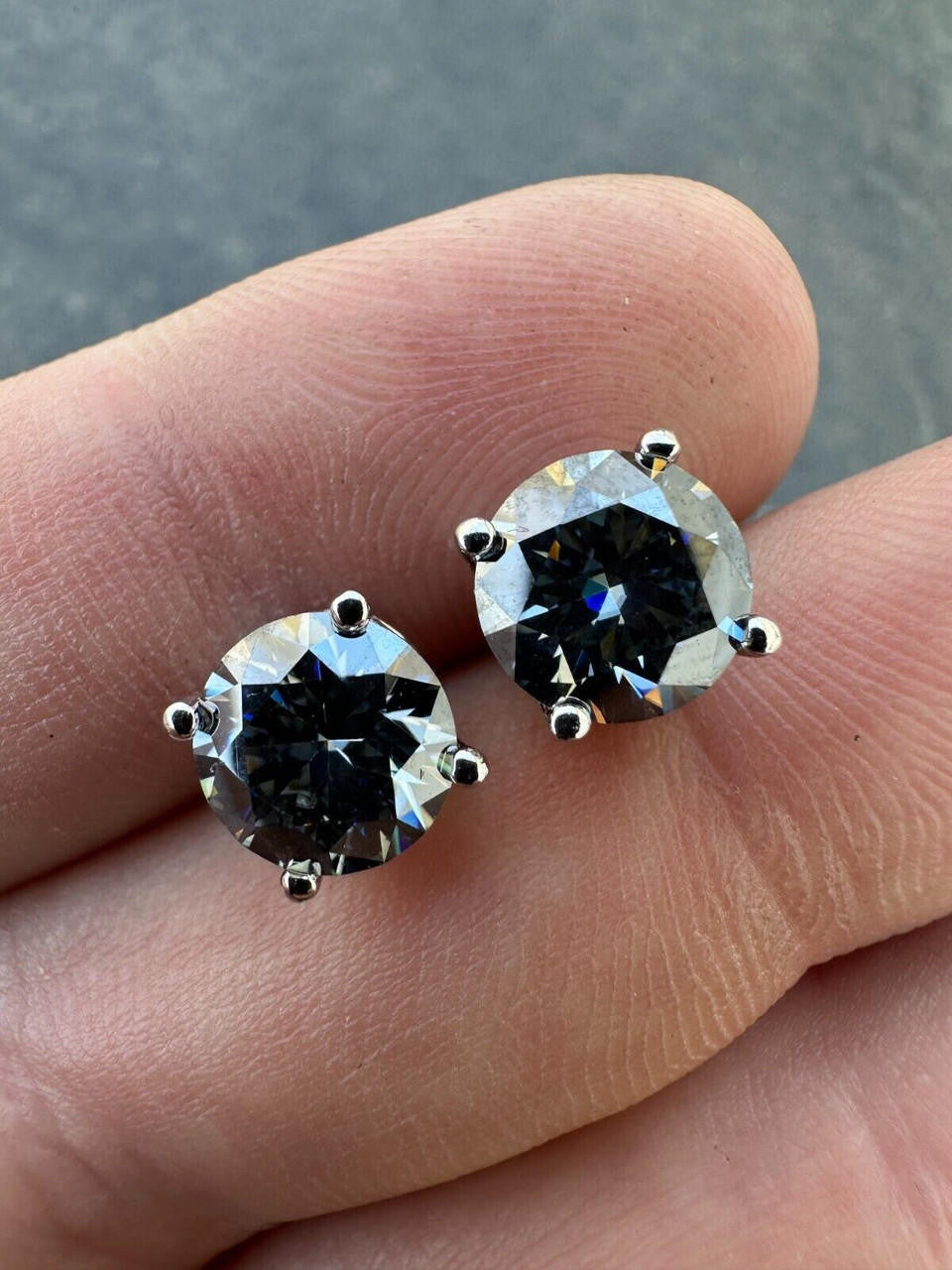 Gray MOISSANITE Solitaire Stud Earrings - 925 Silver - 3mm-8mm - 0.2-4ct