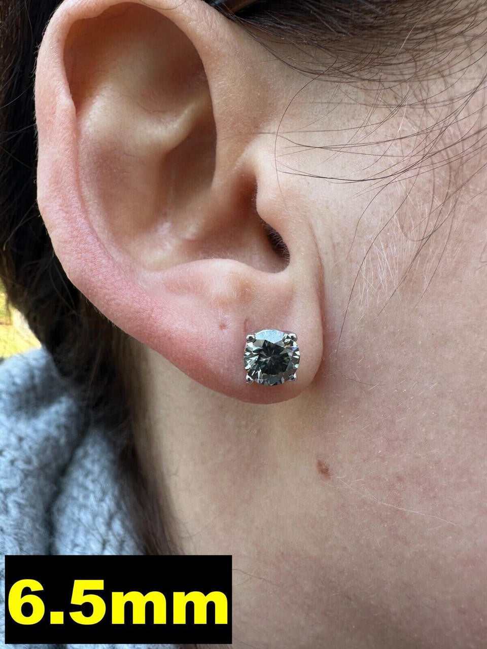 Gray MOISSANITE Solitaire Stud Earrings - 925 Silver - 3mm-8mm - 0.2-4ct