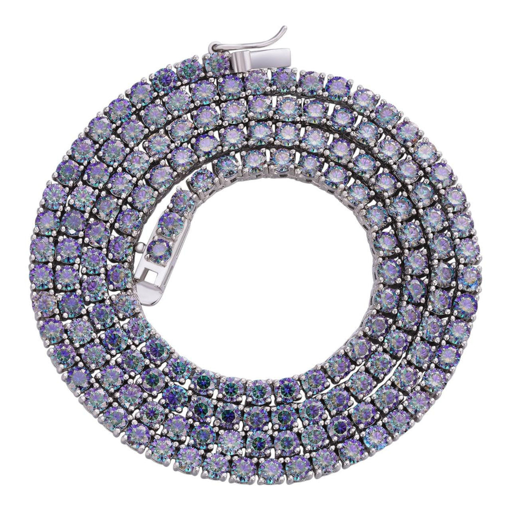 Blue MOISSANITE Tennis Chain Necklace Iced Out - 925 Silver - 3mm - 16"-28"