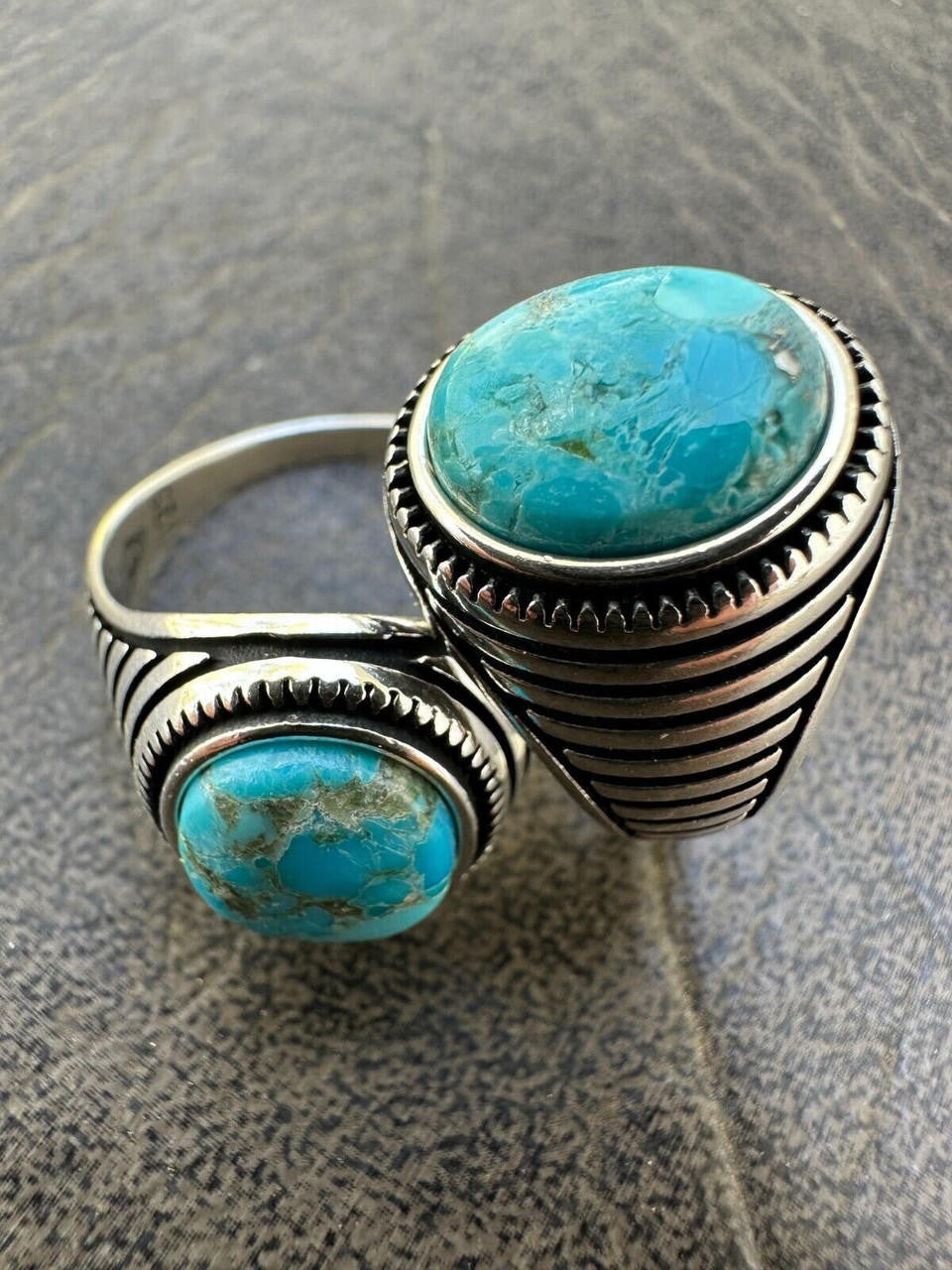 Navajo Spirit Ring - 925 Silver Oxidized - Genuine Blue Turquoise Stone