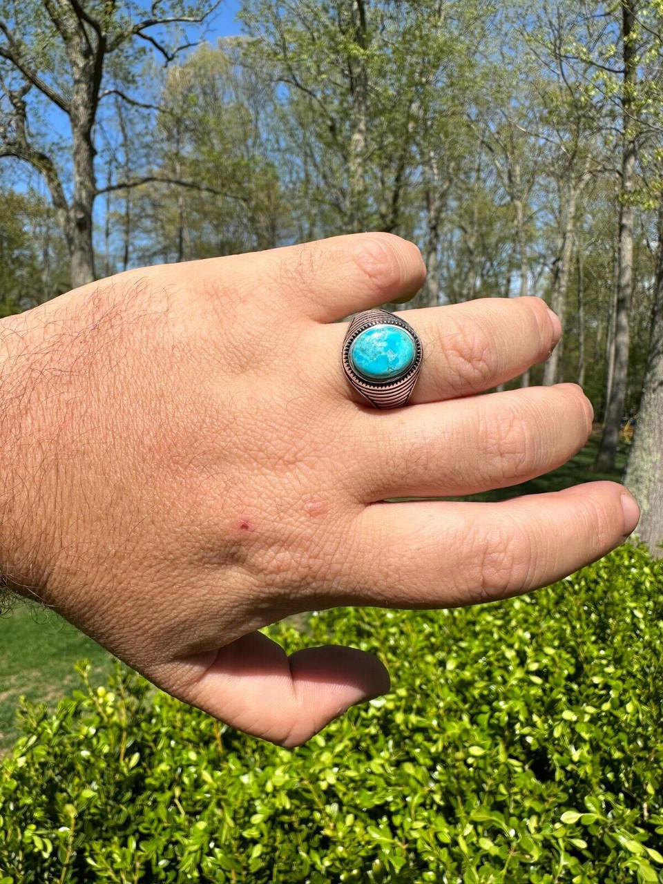 Navajo Spirit Ring - 925 Silver Oxidized - Genuine Blue Turquoise Stone