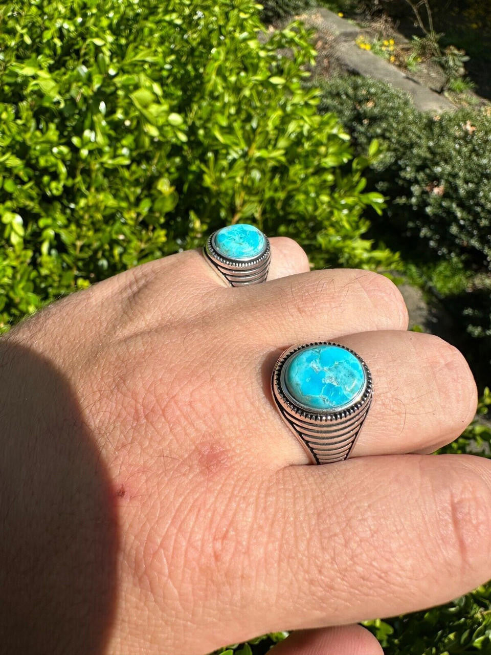Navajo Spirit Ring - 925 Silver Oxidized - Genuine Blue Turquoise Stone