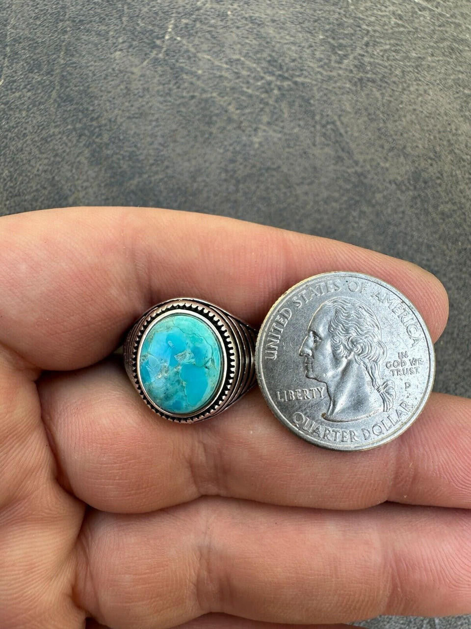 Navajo Spirit Ring - 925 Silver Oxidized - Genuine Blue Turquoise Stone