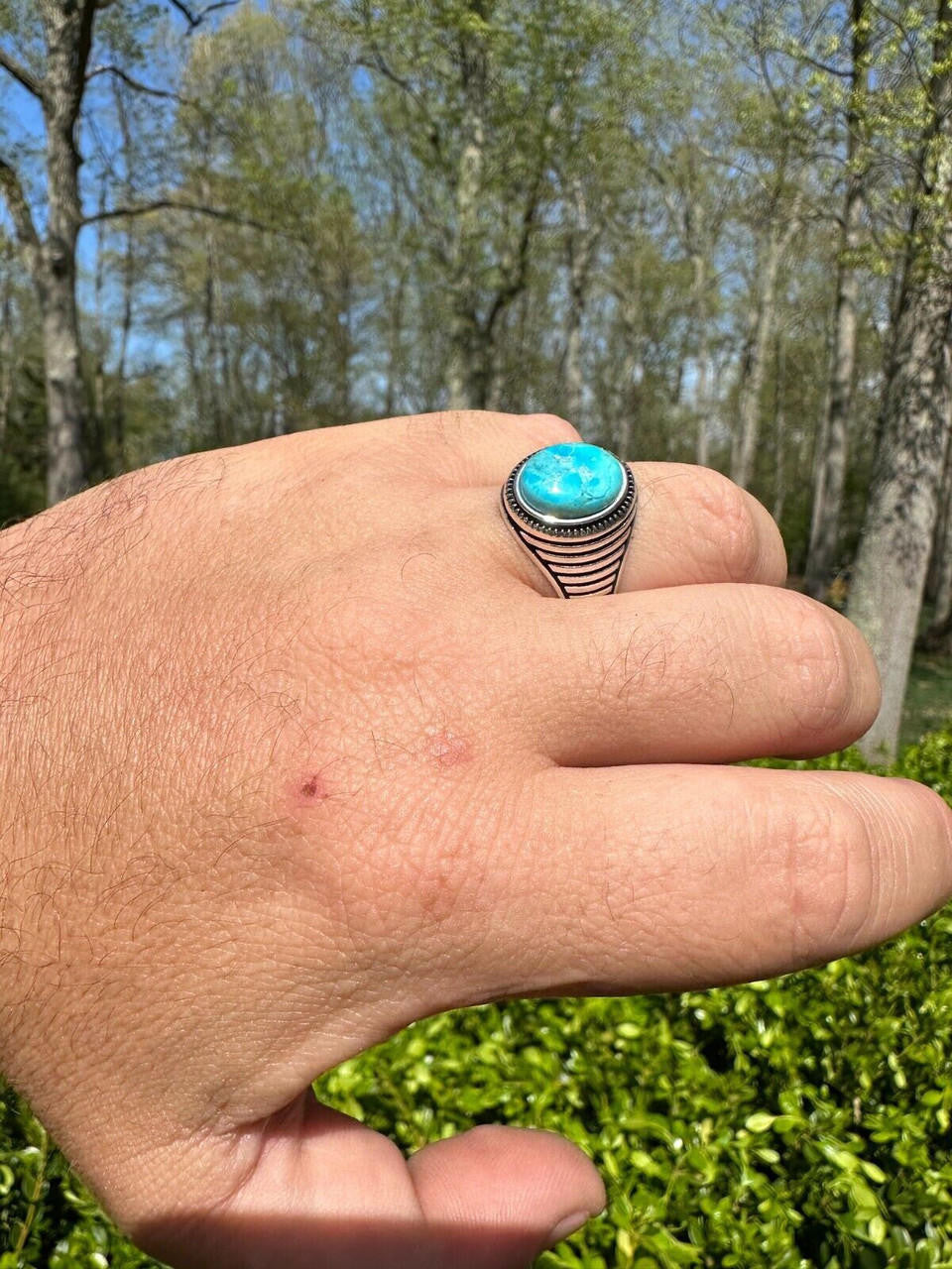 Navajo Spirit Ring - 925 Silver Oxidized - Genuine Blue Turquoise Stone
