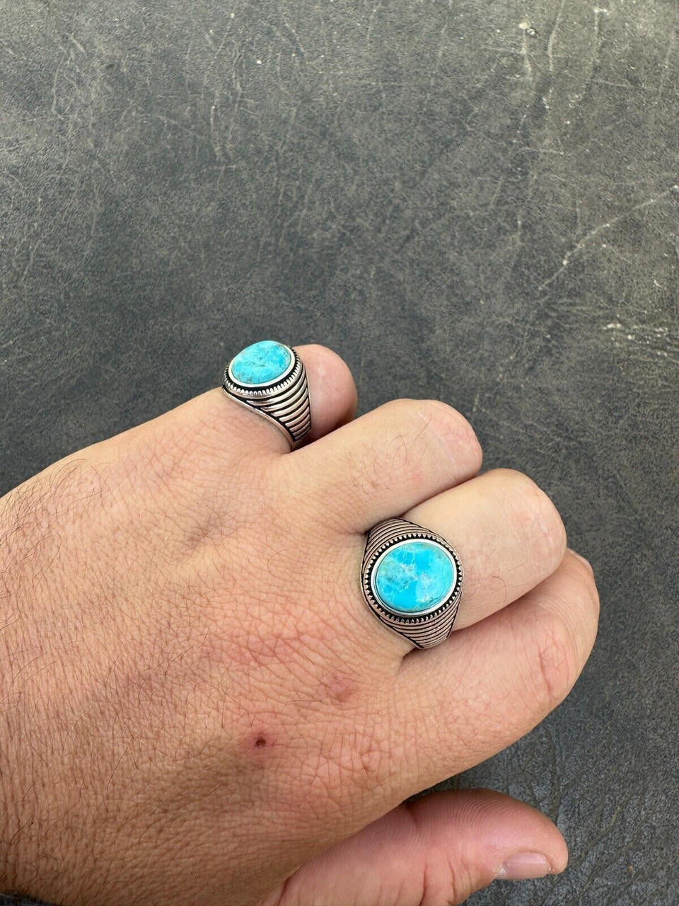 Navajo Spirit Ring - 925 Silver Oxidized - Genuine Blue Turquoise Stone