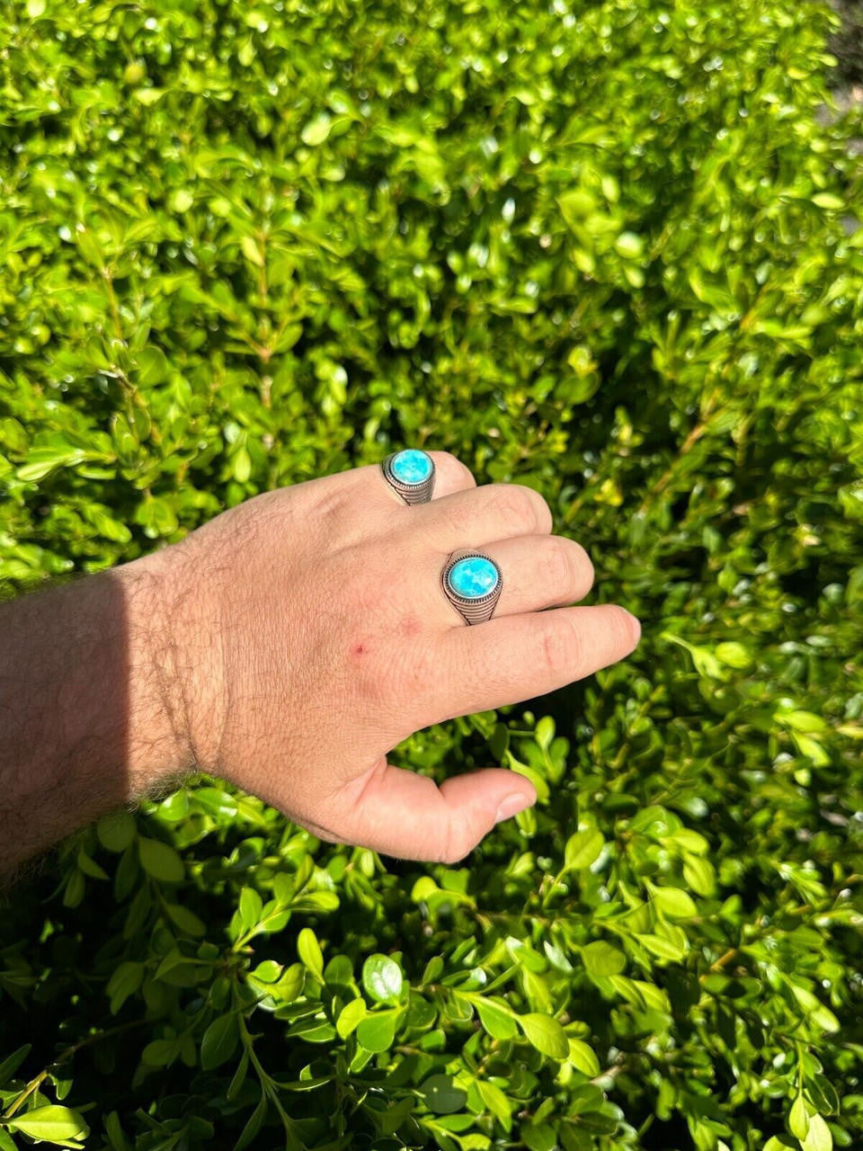 Navajo Spirit Ring - 925 Silver Oxidized - Genuine Blue Turquoise Stone
