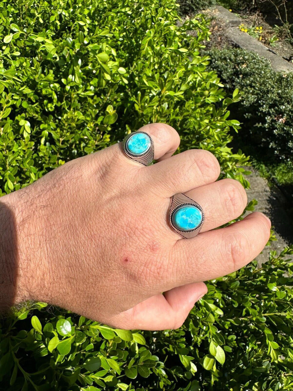 Navajo Spirit Ring - 925 Silver Oxidized - Genuine Blue Turquoise Stone