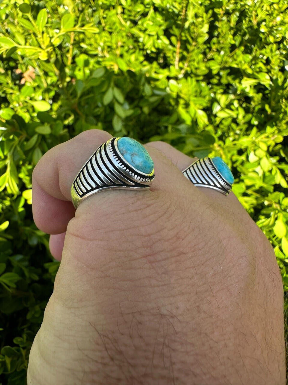 Navajo Spirit Ring - 925 Silver Oxidized - Genuine Blue Turquoise Stone