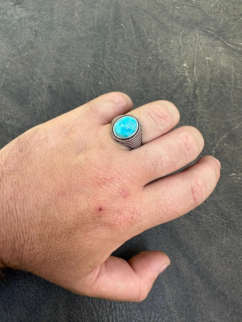 Navajo Spirit Ring - 925 Silver Oxidized - Genuine Blue Turquoise Stone