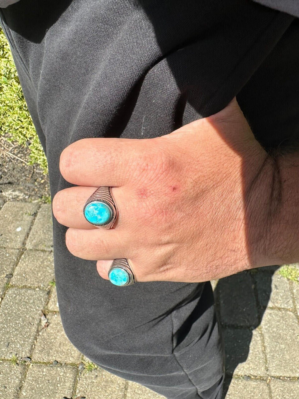 Navajo Spirit Ring - 925 Silver Oxidized - Genuine Blue Turquoise Stone