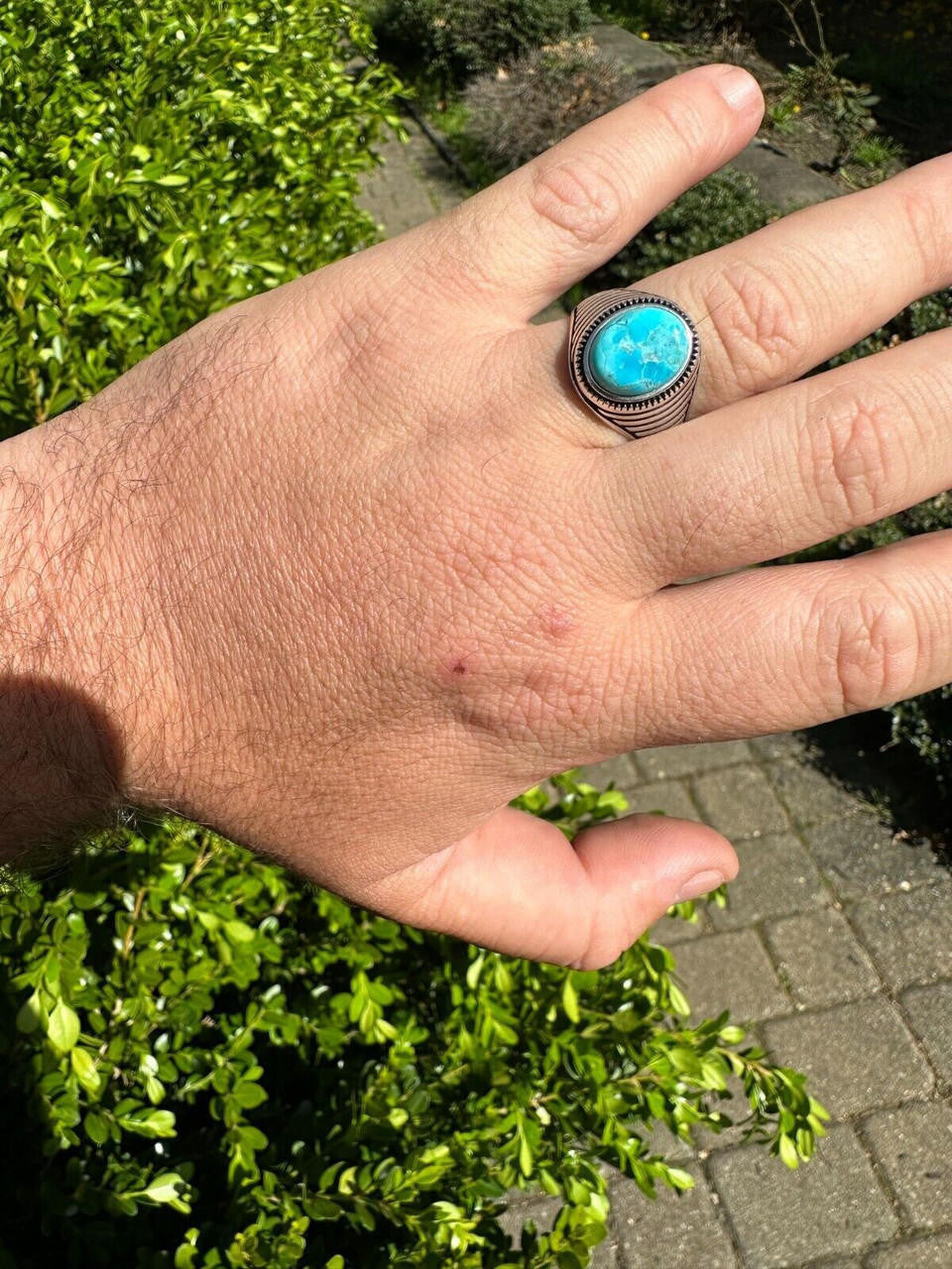 Navajo Spirit Ring - 925 Silver Oxidized - Genuine Blue Turquoise Stone