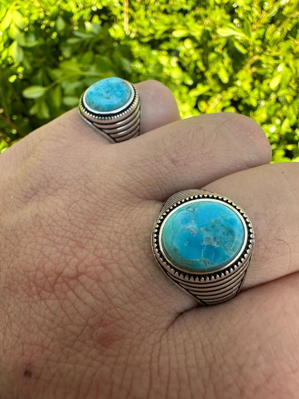 Navajo Spirit Ring - 925 Silver Oxidized - Genuine Blue Turquoise Stone