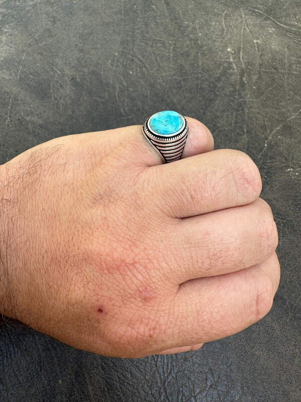 Navajo Spirit Ring - 925 Silver Oxidized - Genuine Blue Turquoise Stone