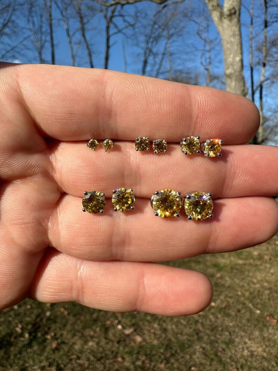 Canary Yellow MOISSANITE Solitaire Stud Earrings - 925 Silver - 3mm-8mm - 0.2-4ct