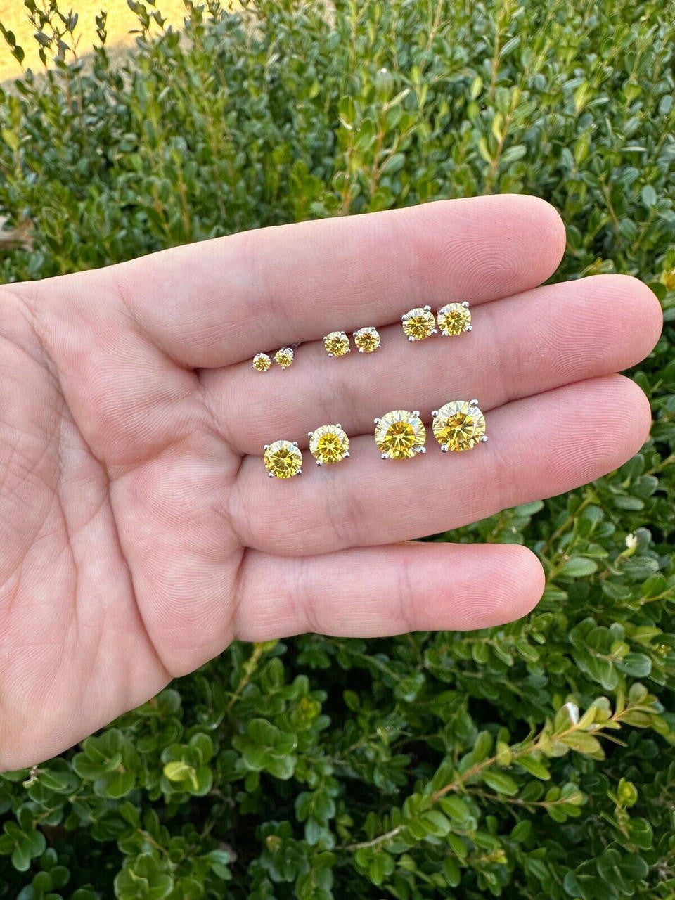 Canary Yellow MOISSANITE Solitaire Stud Earrings - 925 Silver - 3mm-8mm - 0.2-4ct