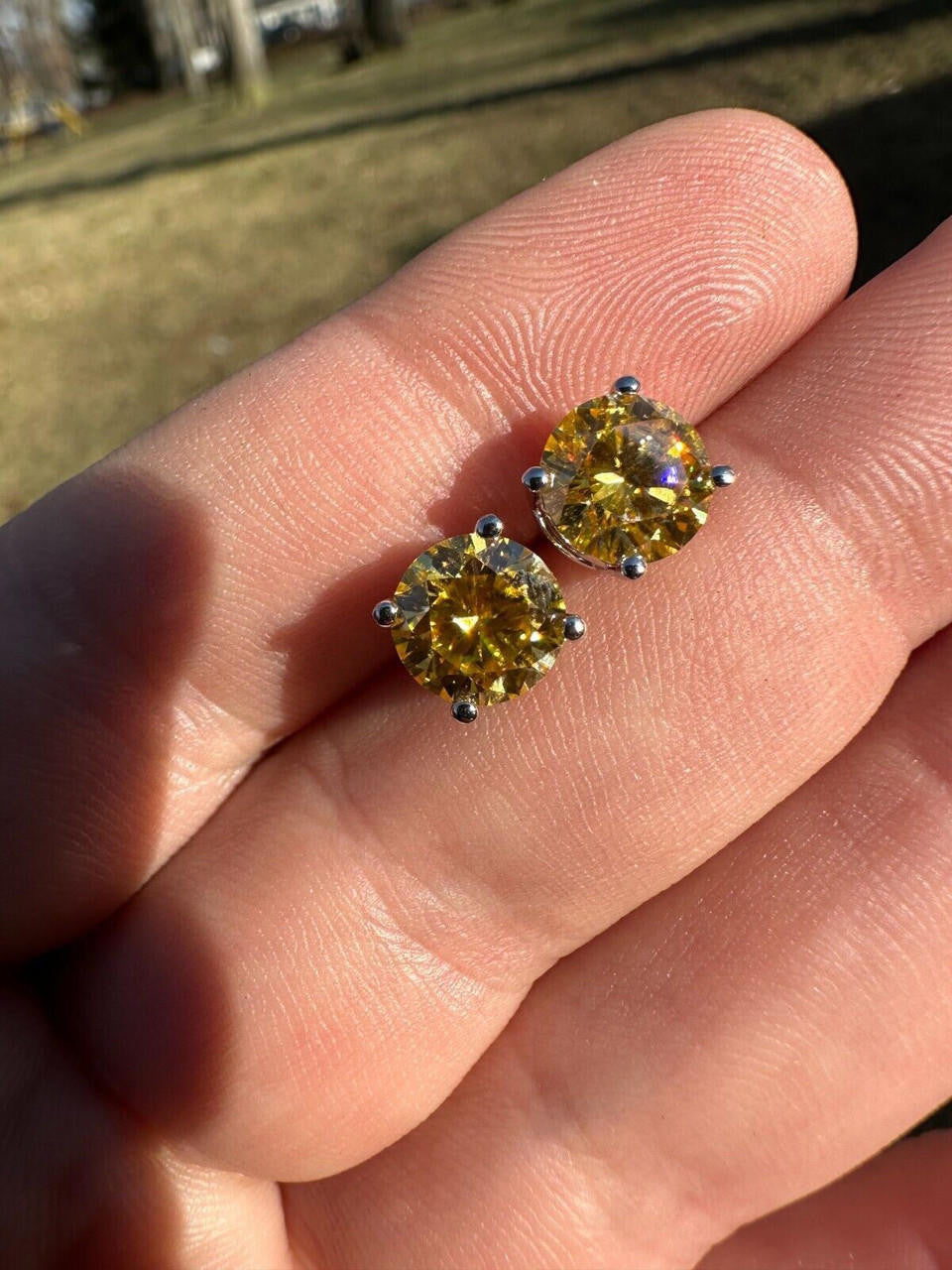 Canary Yellow MOISSANITE Solitaire Stud Earrings - 925 Silver - 3mm-8mm - 0.2-4ct