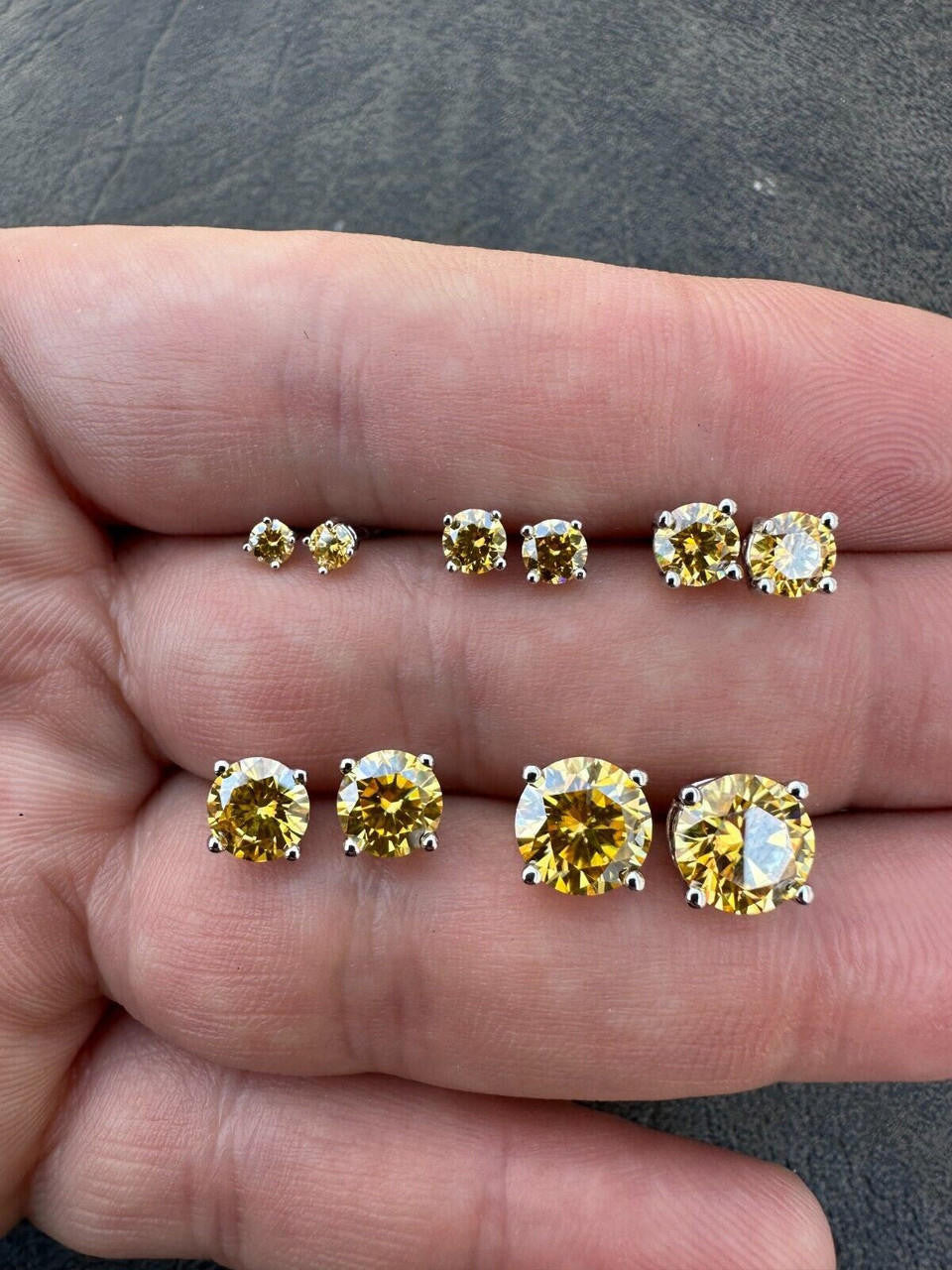Canary Yellow MOISSANITE Solitaire Stud Earrings - 925 Silver - 3mm-8mm - 0.2-4ct