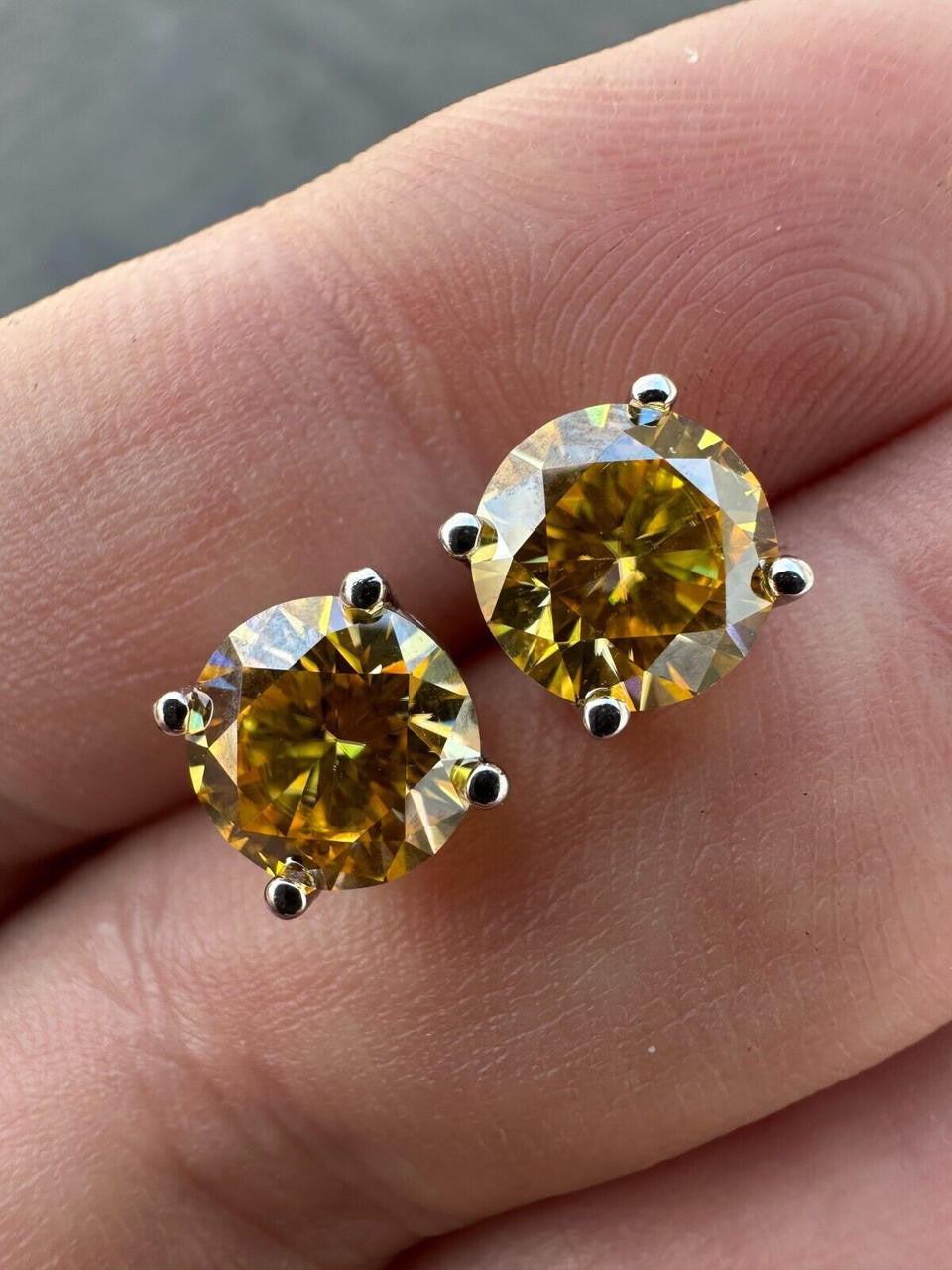 Canary Yellow MOISSANITE Solitaire Stud Earrings - 925 Silver - 3mm-8mm - 0.2-4ct