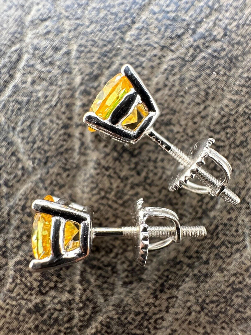 Canary Yellow MOISSANITE Solitaire Stud Earrings - 925 Silver - 3mm-8mm - 0.2-4ct