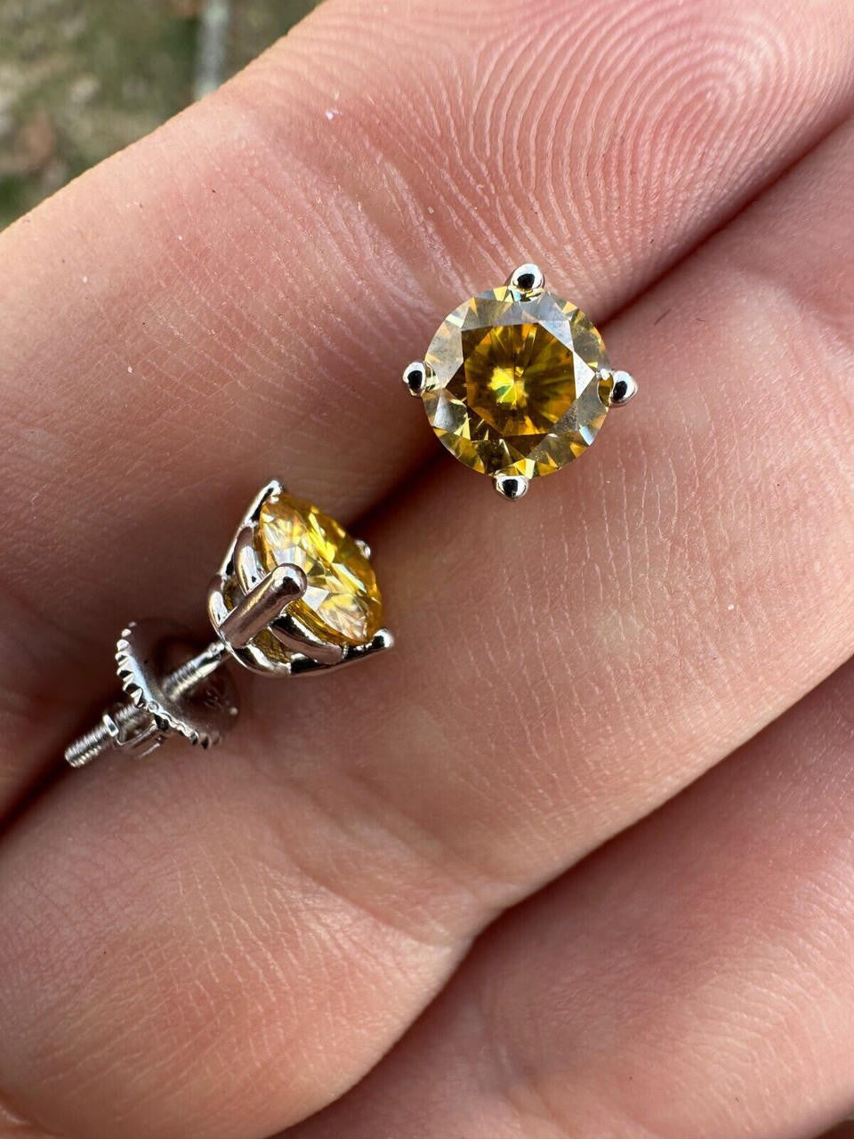 Canary Yellow MOISSANITE Solitaire Stud Earrings - 925 Silver - 3mm-8mm - 0.2-4ct
