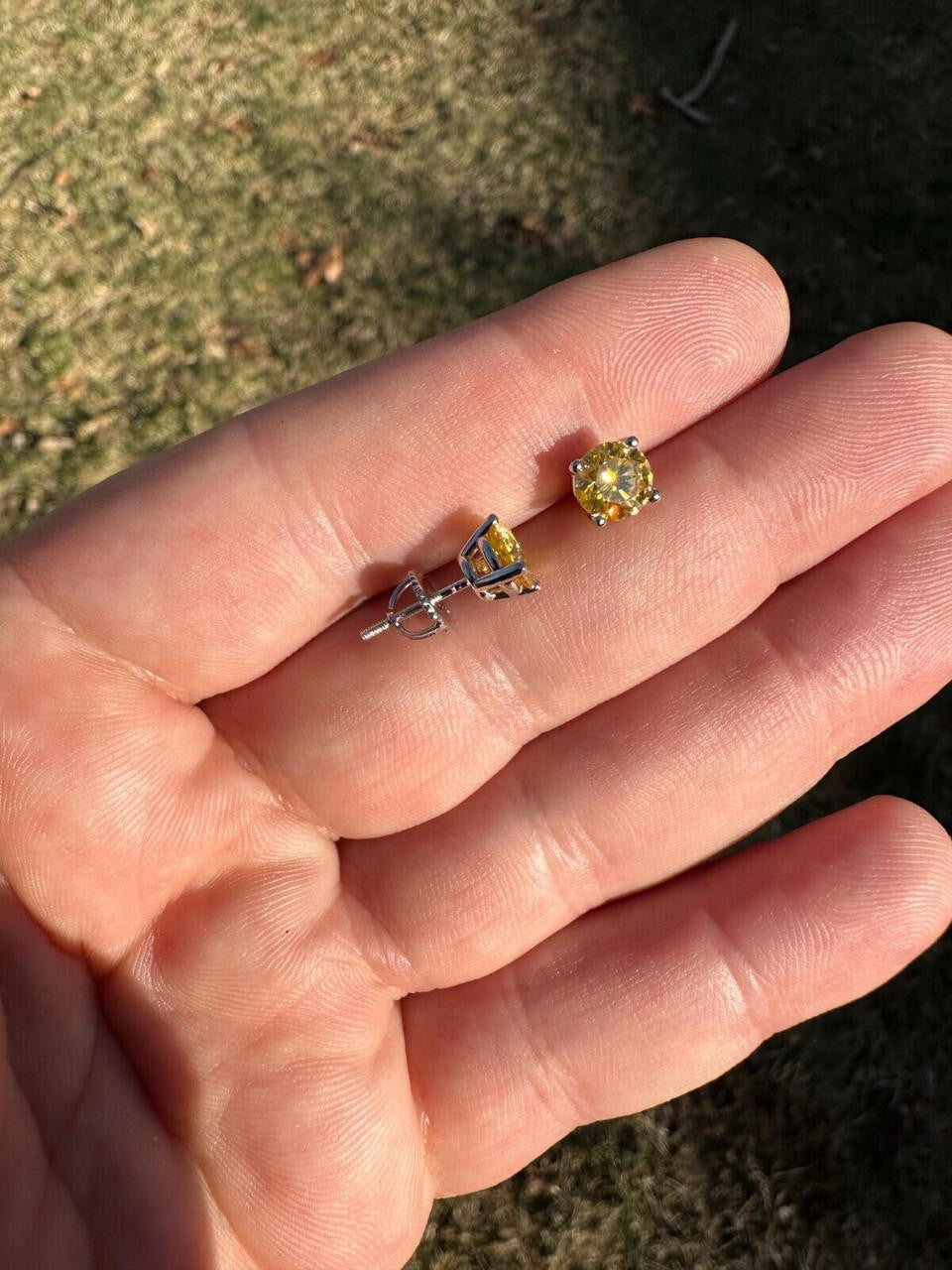 Canary Yellow MOISSANITE Solitaire Stud Earrings - 925 Silver - 3mm-8mm - 0.2-4ct