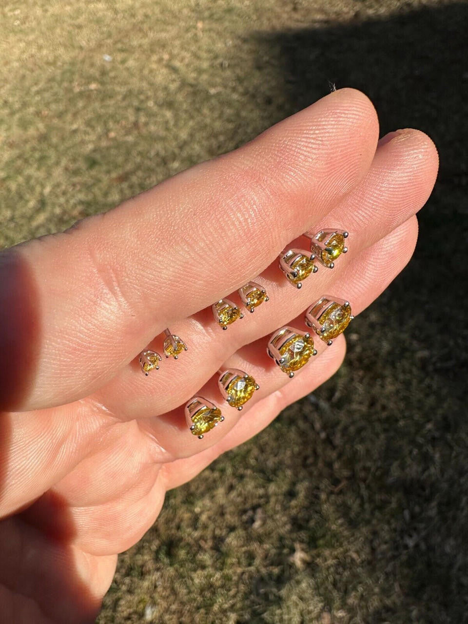 Canary Yellow MOISSANITE Solitaire Stud Earrings - 925 Silver - 3mm-8mm - 0.2-4ct
